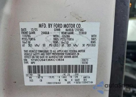 2006 Ford Escape Limited from USA, damaged, VIN 1FMCU94136KC13834